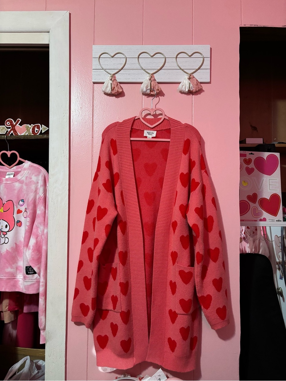 Pink & Red Hearts open long cardigan ♡ Magnolia Place